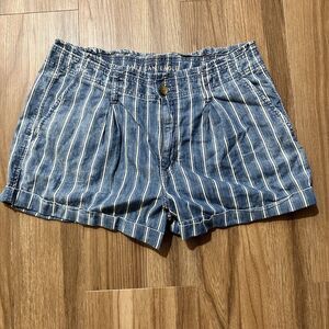 American Eagle Shorts Women's 16 Pinstripe Blue High Rise 2" Inseam Summer Beach